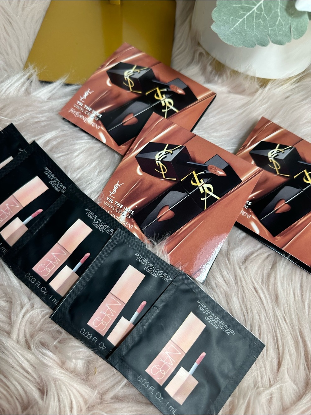 Sample: YSL vinyl cream lipstick and NARS liquid blush